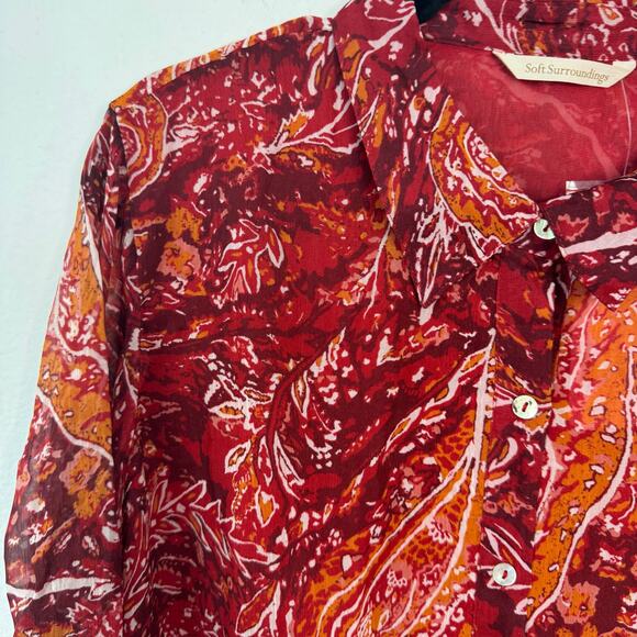 NWT Soft Surroundings Cheyla Paisley Print Button Down Top Red Womens Size XL - Picture 4 of 9